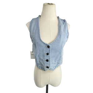 Forever 21 Denim Jean Vest‎ Womens Size Medium Blue Light Wash Cropped New